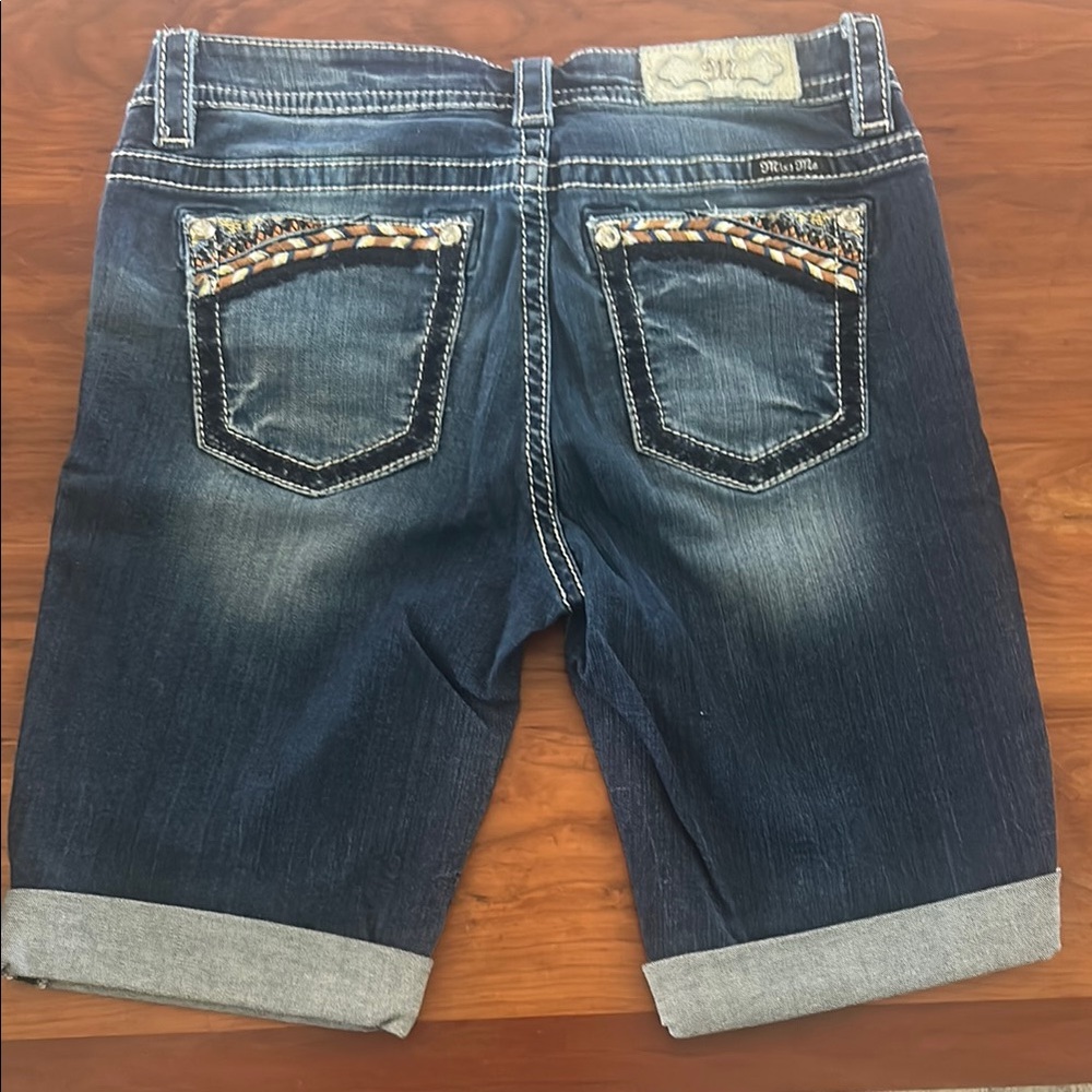 Miss Me Blue Denim Shorts with Embellished Trim